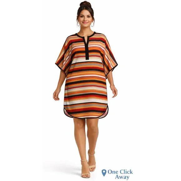 NWOT DKNY Multicolor Stripe Kimono Sleeve Dress M - Picture 1 of 6